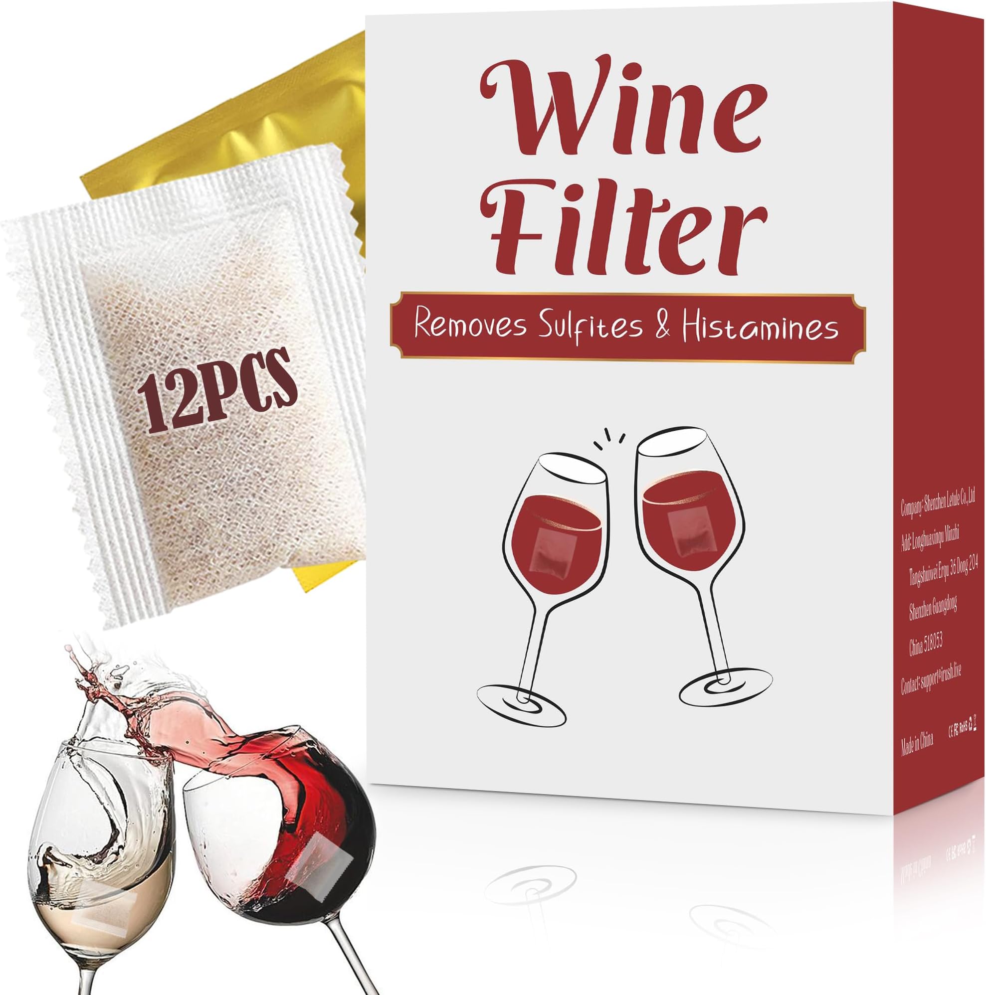 Trobing Wine Filter 12 Bags, Removes Sulfites Histamines and Tannin, All Natural Purifier Filters