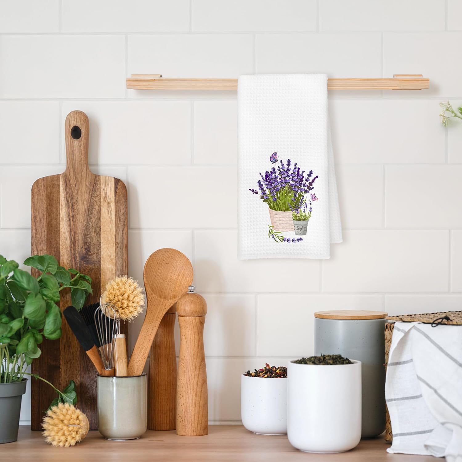 Purple Lavender Floral Kitchen Towels - Farmhouse Cottagecore Flower Decorative Hand Tea Dish Towel for Bathroom Kitchen Decor, Lavender Gifts for Women, 16x24 Inch - Image 2