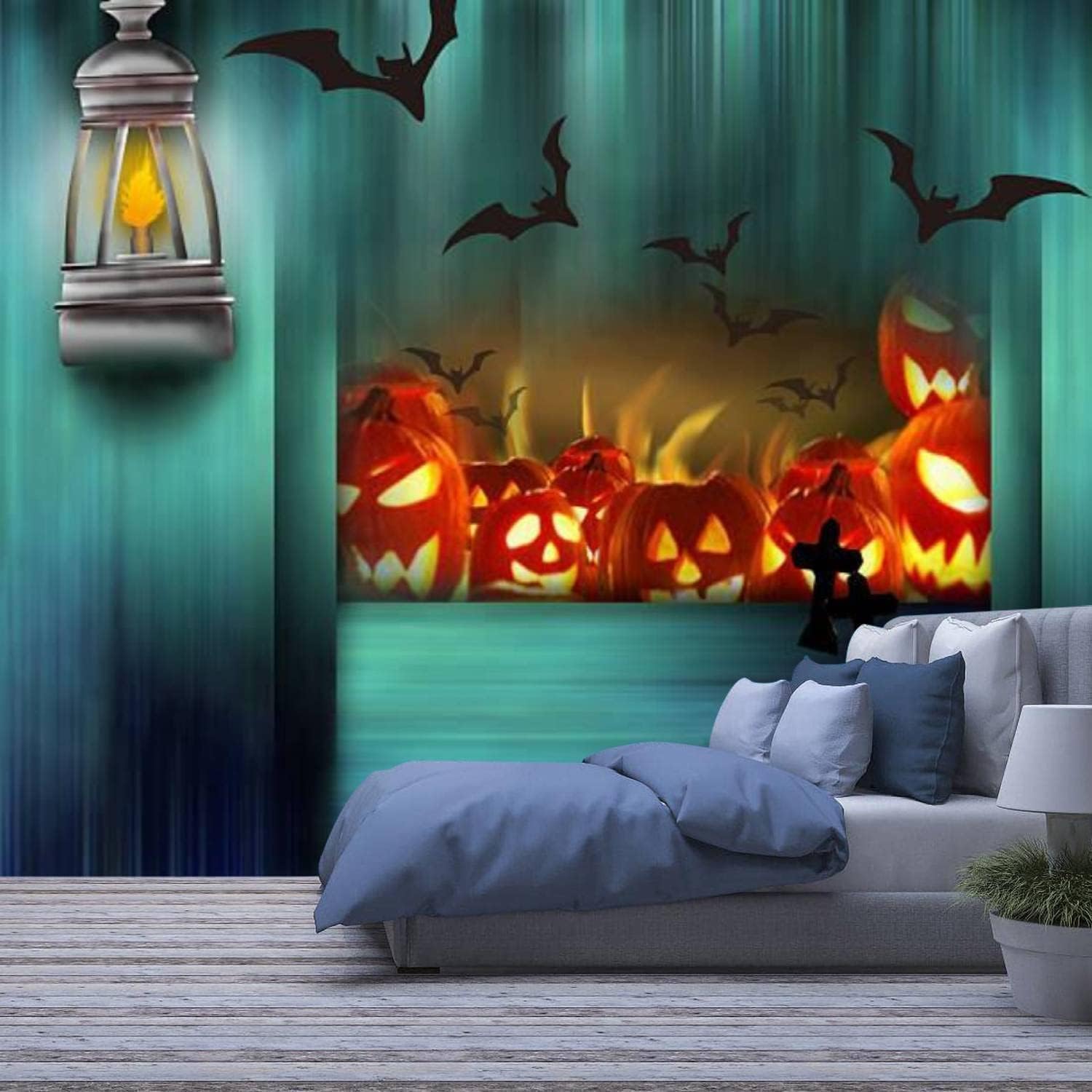 Décoration murale d'Halloween pour salon et chambre enfant avec stickers 3D citrouilles