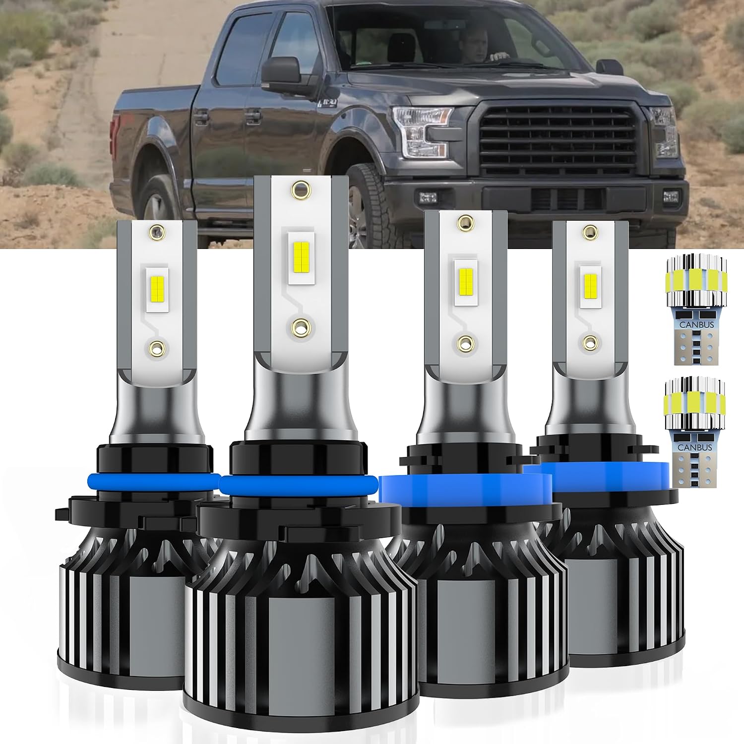 Bulbs Fit For Ford Edge 2007-2010 & 2015-2020 2021 2022 2023, High Beams+ Low Beams+ License Plate Lights Combo, 400% Brightness 6000K White Glow, Plug-N-Play, 6 Pack