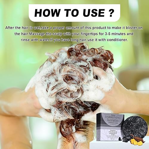 Miniatura 6 de Barra de champú para oscurecer el cabello, jabón de champú de carbón de bambú orgánico, barra de champú Polygonum, cuero cabelludo de limpieza