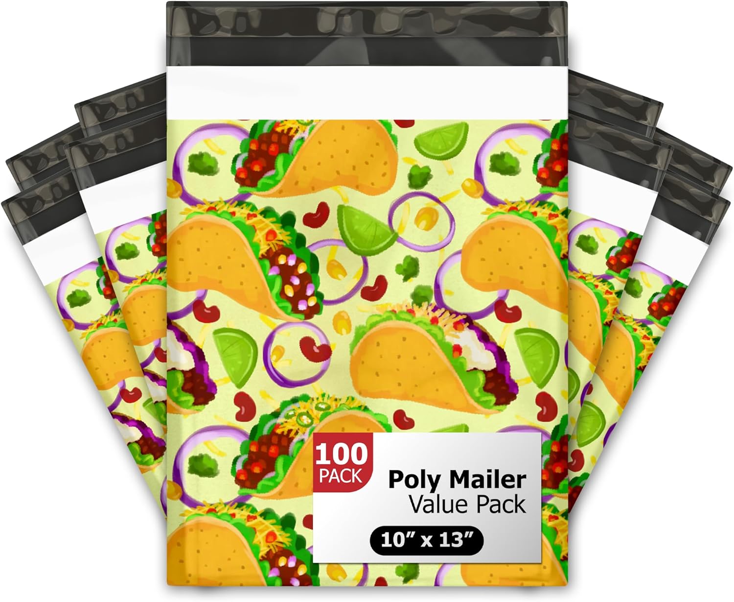 10x13 (100) Tacos Designer Poly Mailers Waterproof Self Sealing Tear Resistant Polymailers Shipping Envelopes Premium Printed Bags For Small Businesses