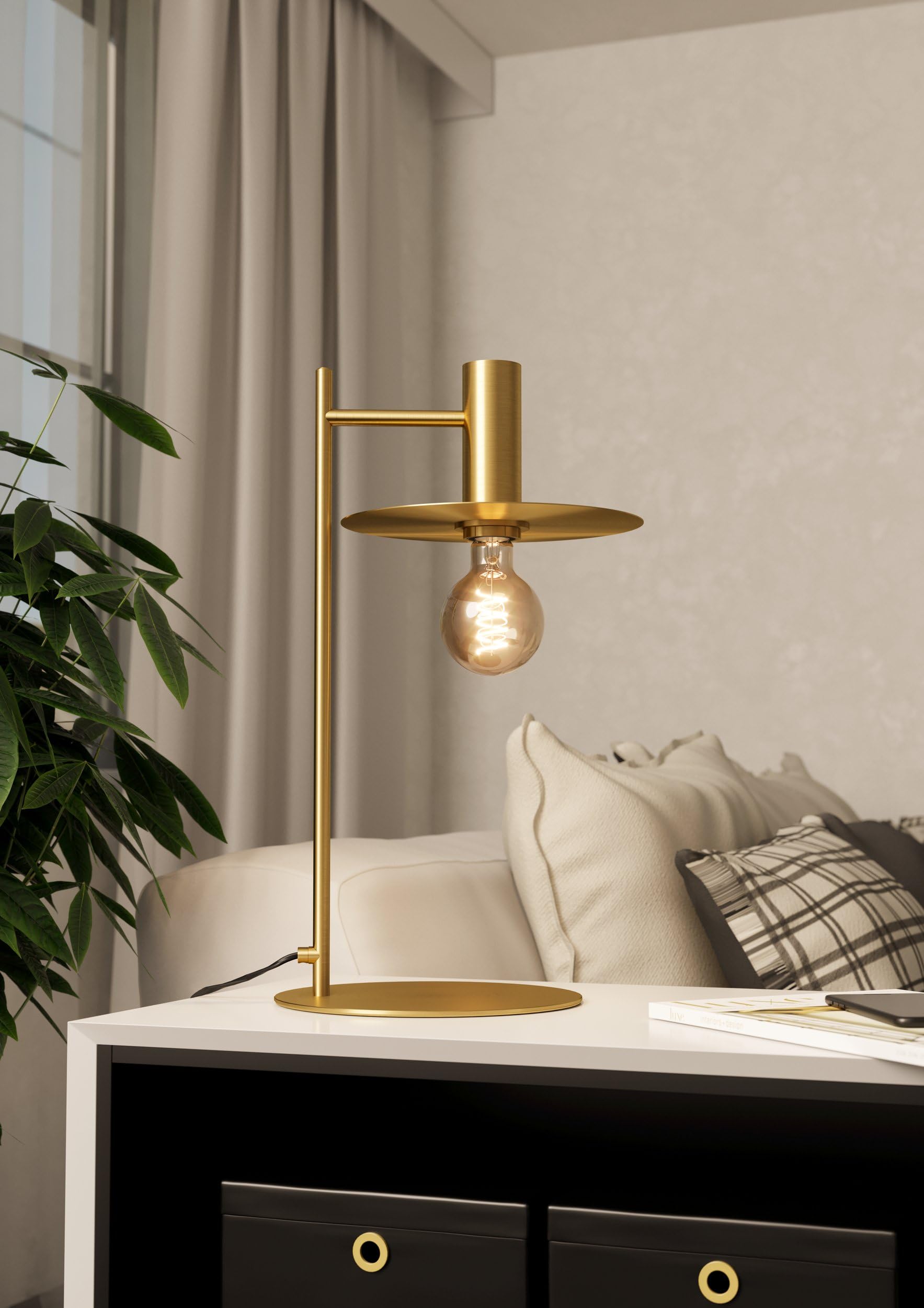 EGLO Tischlampe Escandell, elegante Nachttischlampe | Tischleuchte aus Metall in Messing-gebürstet, Tisch-Lampe für Wohnzimmer und Schlafzimmer, E27 Fassung