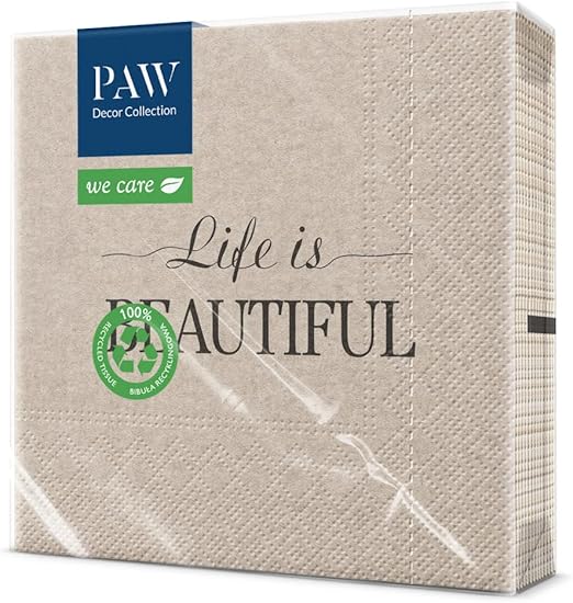 PAW Serviette Papier 3 Plis (33 x 33 cm) I Lot de 20 Serviette de