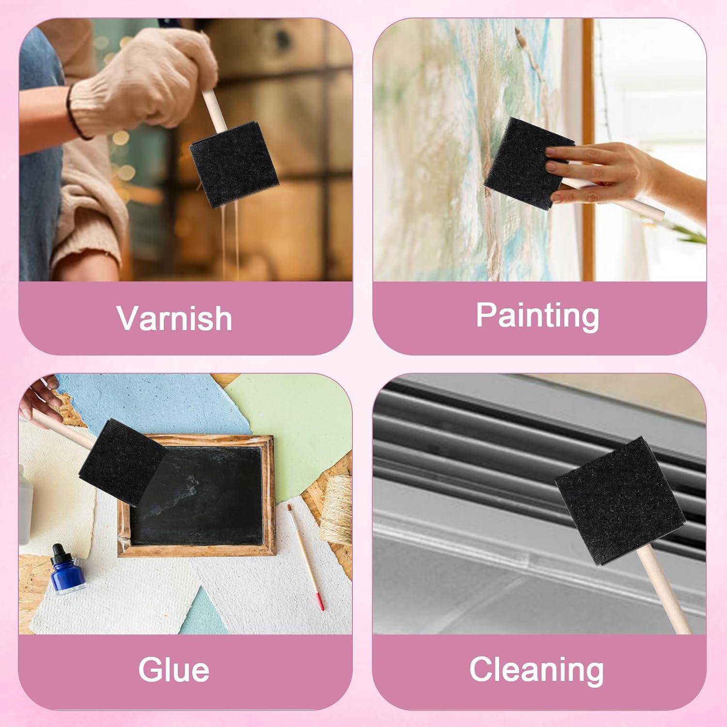 Foam Paint Brushes 3 Inch 5 Pcs Foam Brushes for Painting Wood Handle Sponge Paint Brush Set for Staining Varnishes, Staining, DIY Craft Projects, Finishing