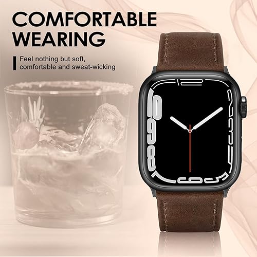 Vista 155 de Correa de cuero compatible con correas de Apple Watch de 1.811 in, 1.772 in, 1.732 in, 1.654 in (Serie 1/2/3) para hombres y mujeres, correa de Azul