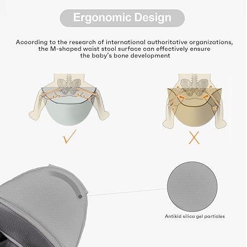 Miniatura 5 de Portabebés para recién nacidos a niños pequeños, con asiento de cadera, portabebés tipo canguro para hombres, mujeres, papá, mamá (gris)