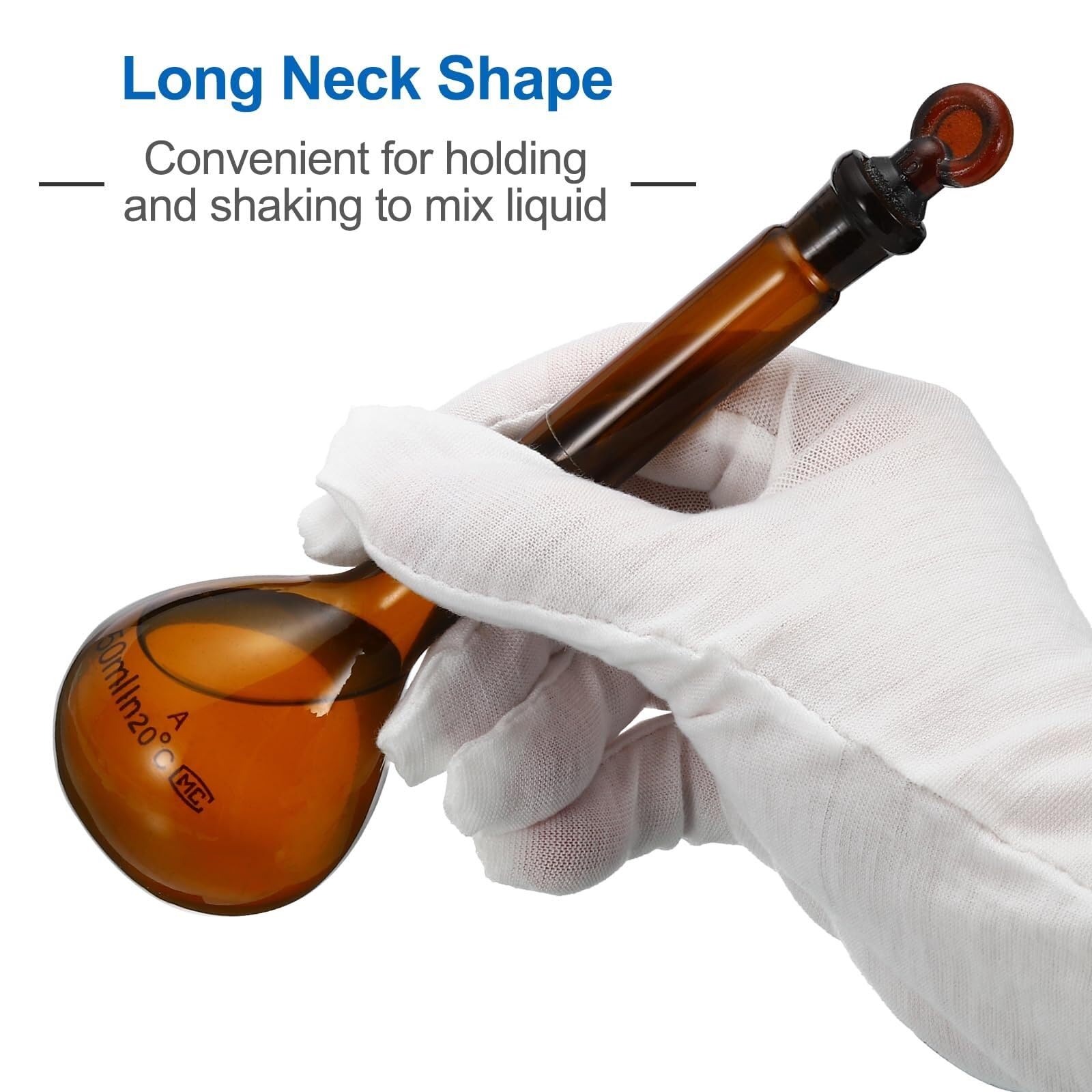 Matraz aforado 50ml, 2 Piezas Vidrio Borosilicato con Tapón de Vidrio para Mediciones de Laboratorio Precisas