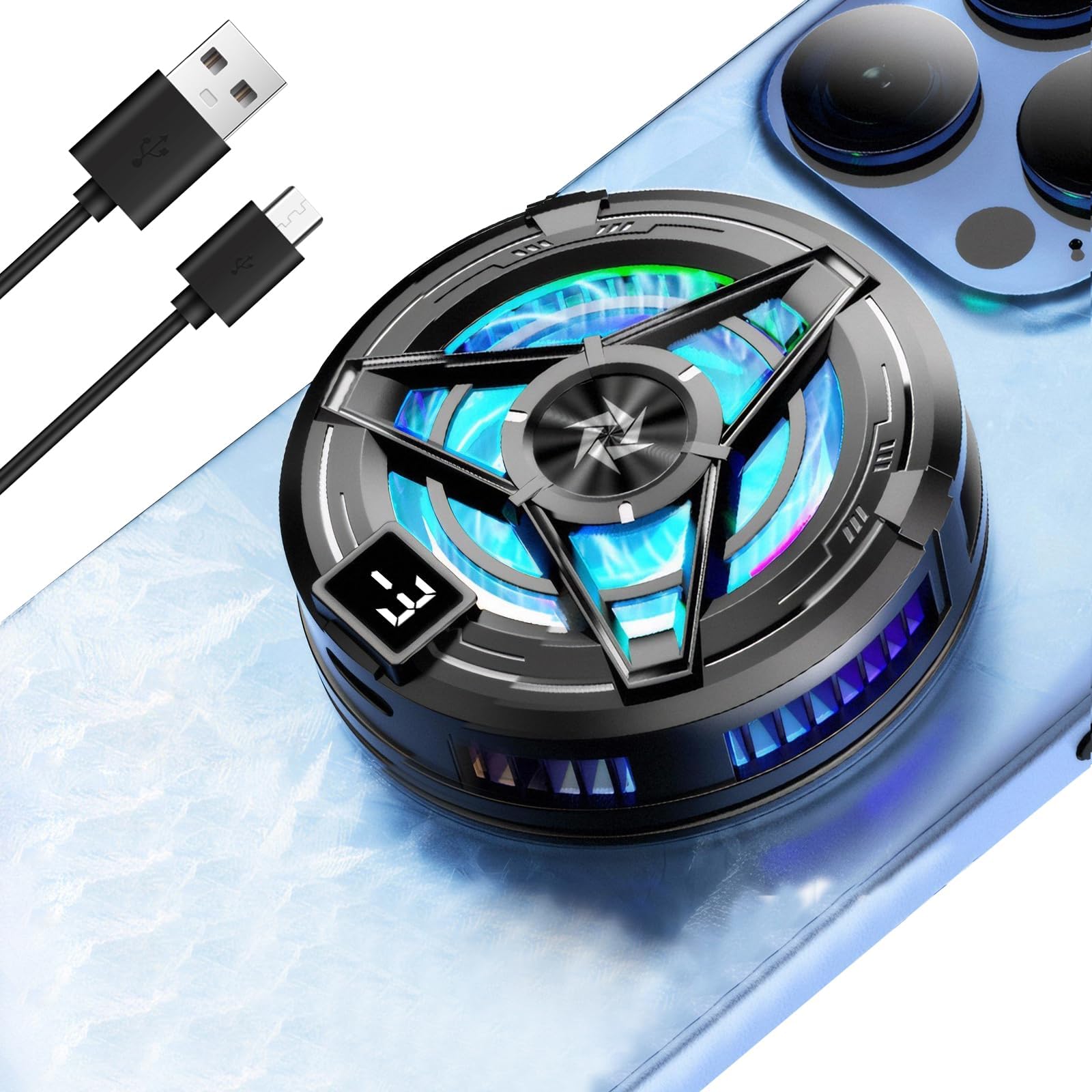 Lvcdodvd Gaming Cooler with Magnetic iPad Cooler, Phone Fan Sticker, LED Display, Low Decibel Mobile Phone Radiator Compatible for iPhone, Android, Tablet, iPad, Game Controller