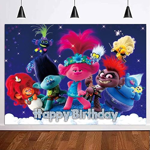 Miniatura 3 de Trolls Poppy - Telón de fondo de fotografía de amapola con texto en inglés "Noche estrellada, Trolls brillante, fondo de fotos de amapola para