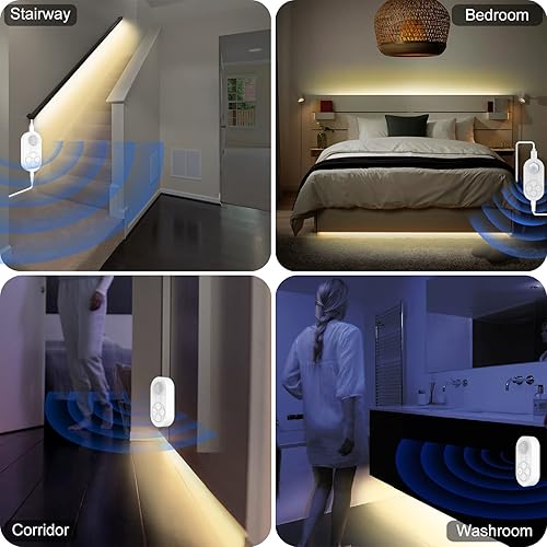 Miniatura 3 de Luces de escalera con sensor de movimiento para interiores, tira de iluminación de escalera activada por movimiento enchufable de 9.84 pies, blanco