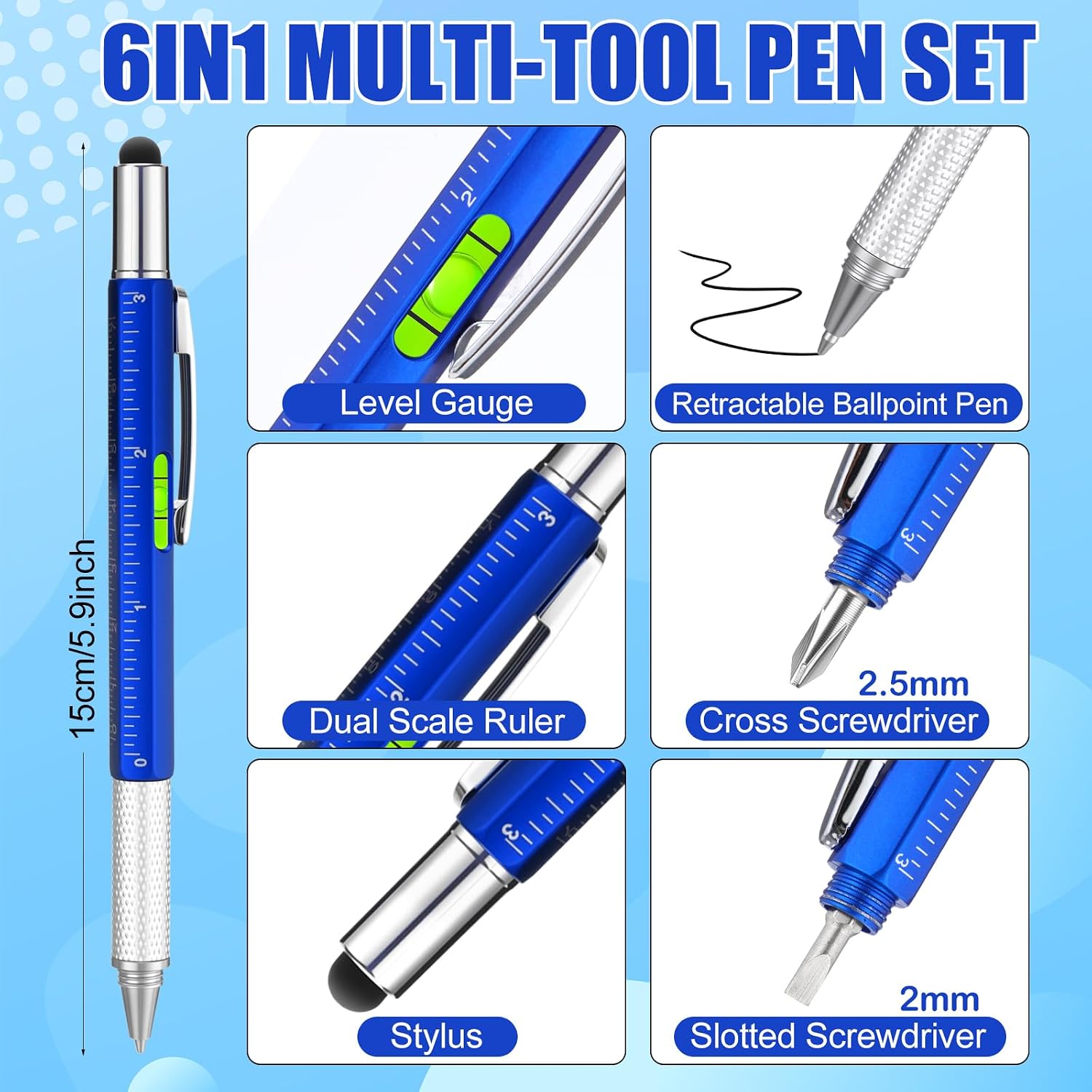 Vicenpal 40 Pcs Fathers Day Bulk Gifts 6 in 1 Screwdriver Tool Pen with Multitool Credit Card Bulk Tool Pen Gifts for Fathers Day Adult Men Dad Husband Male Employee (Fresh Color)