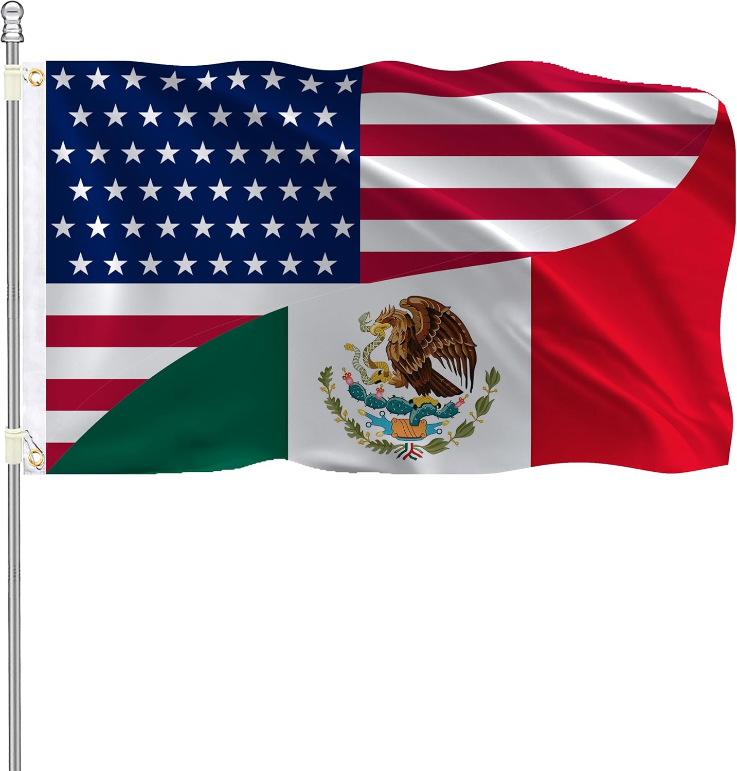 Double-Sided America and Mexico Friendship Flag 3x5 FT with 19.69FT Ribbon - USA & Michoacán Mexican Flag Banner, Double Stitched with Brass Grommets for Indoor Outdoor Decor