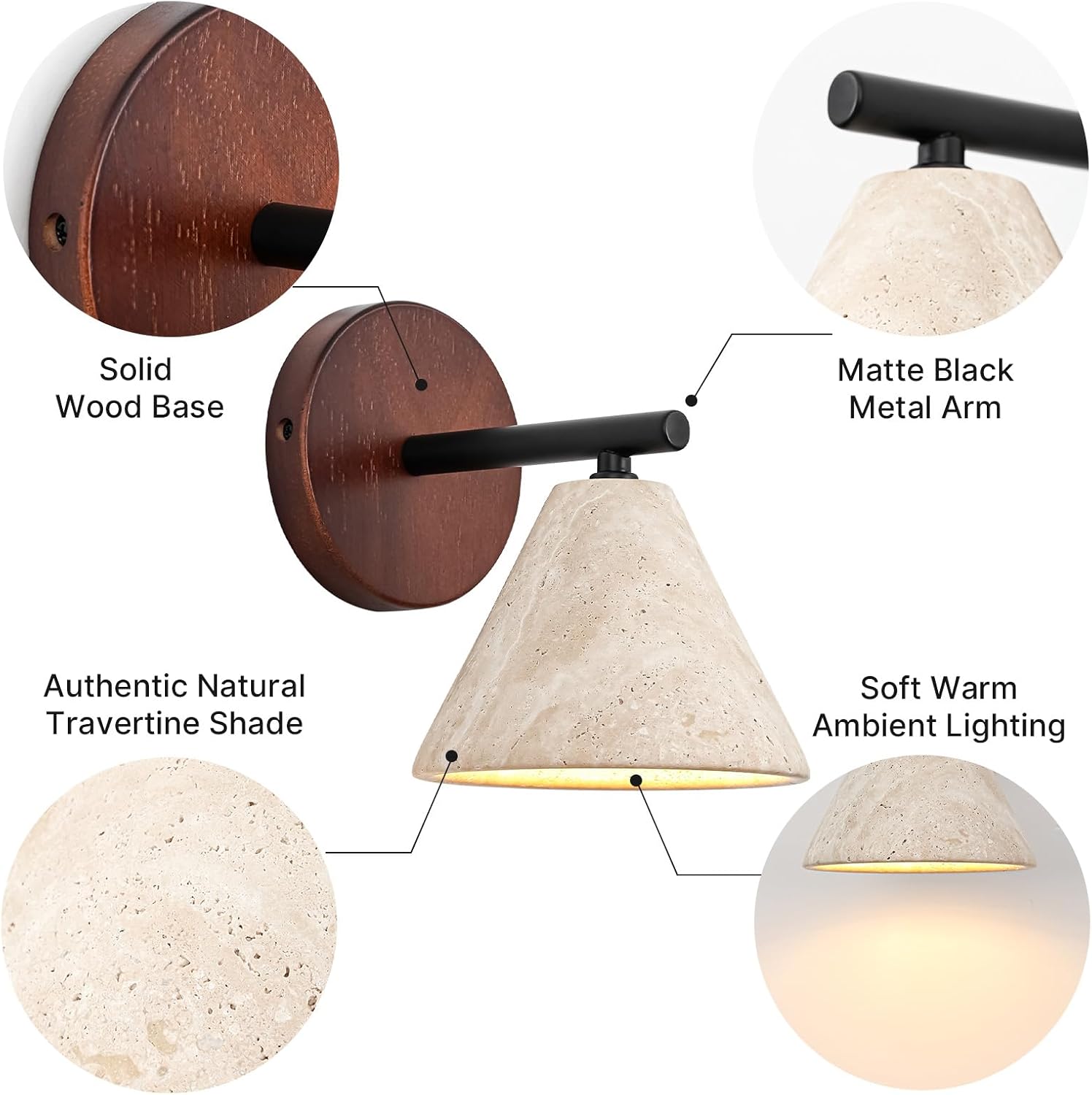 Natural Travertine Wall Sconce, 5.7" Mid Century Modern Wall Sconce, G9 image 5