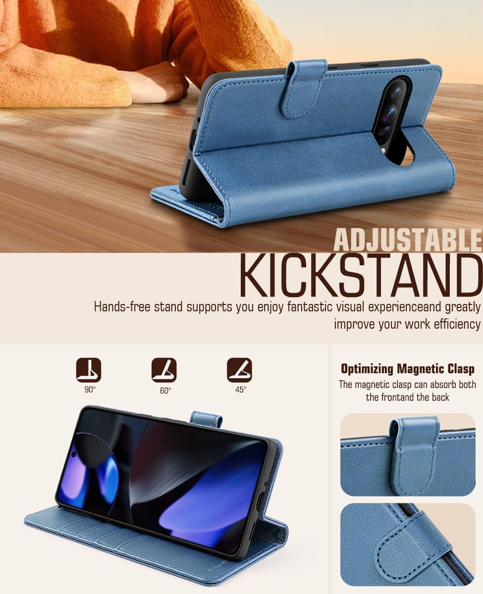 OCASE Compatible with Google Pixel 9 Pro XL Wallet Case, PU Leather Flip Folio Case with Card Holders RFID Blocking Kickstand [Shockproof TPU Inner Shell] Phone Cover 2024, Light Blue