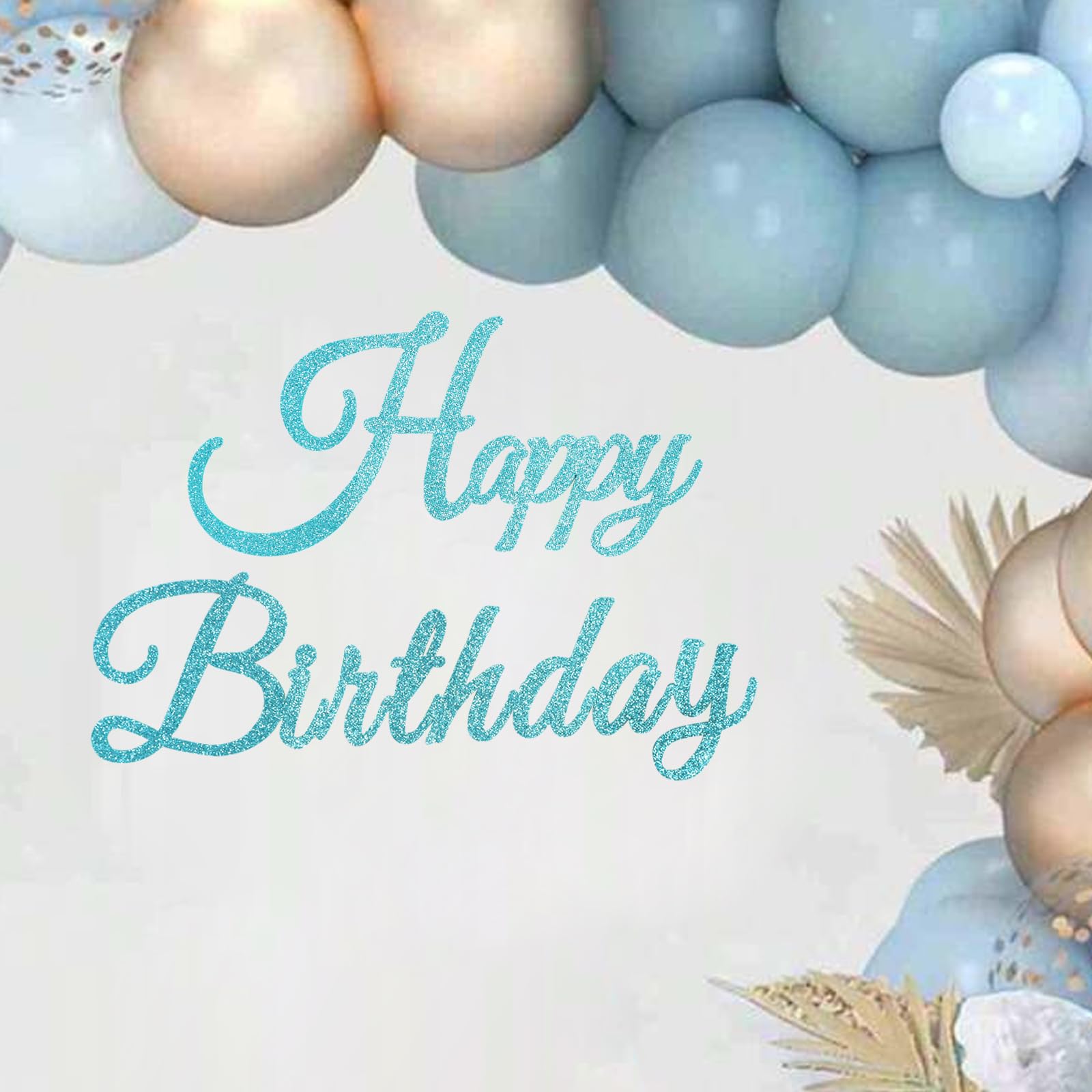 TONIFUL Happy Birthday Sign for Backdrop - Glitter Teal Felt Banner - Includes Dot Glue - Perfect for Wall Decr,Birthday Party Backdrop,Balloon Arch,