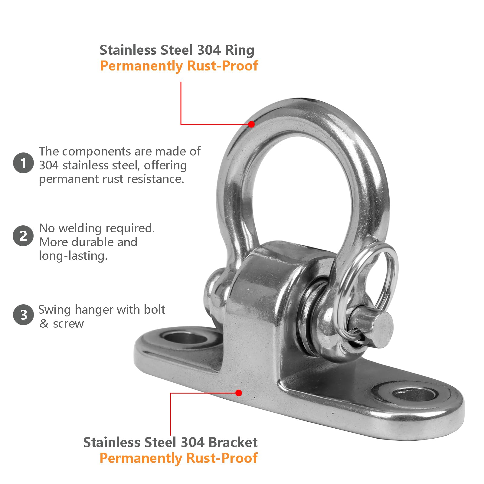 2er Silent Bearing Schaukel Haken,180° Schwerer Edelstahl-Schwingzubehör mit Einer Tragfähigkeit von 675 kg für drinnen und draußen Hängematte Hängesessel Hängeseil-Trainer Yoga Sandsack