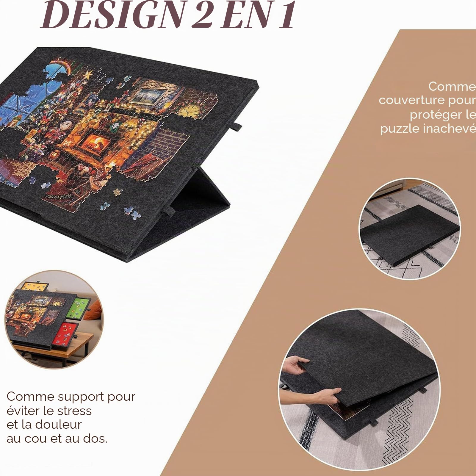 Plateau Puzzle avec 6 Tiroirs pour Puzzles Jusqu'à 1000 Pièces | Table De Puzzle Inclinable Avec Support Et Housse, Portable Pour Adultes Et Enfants