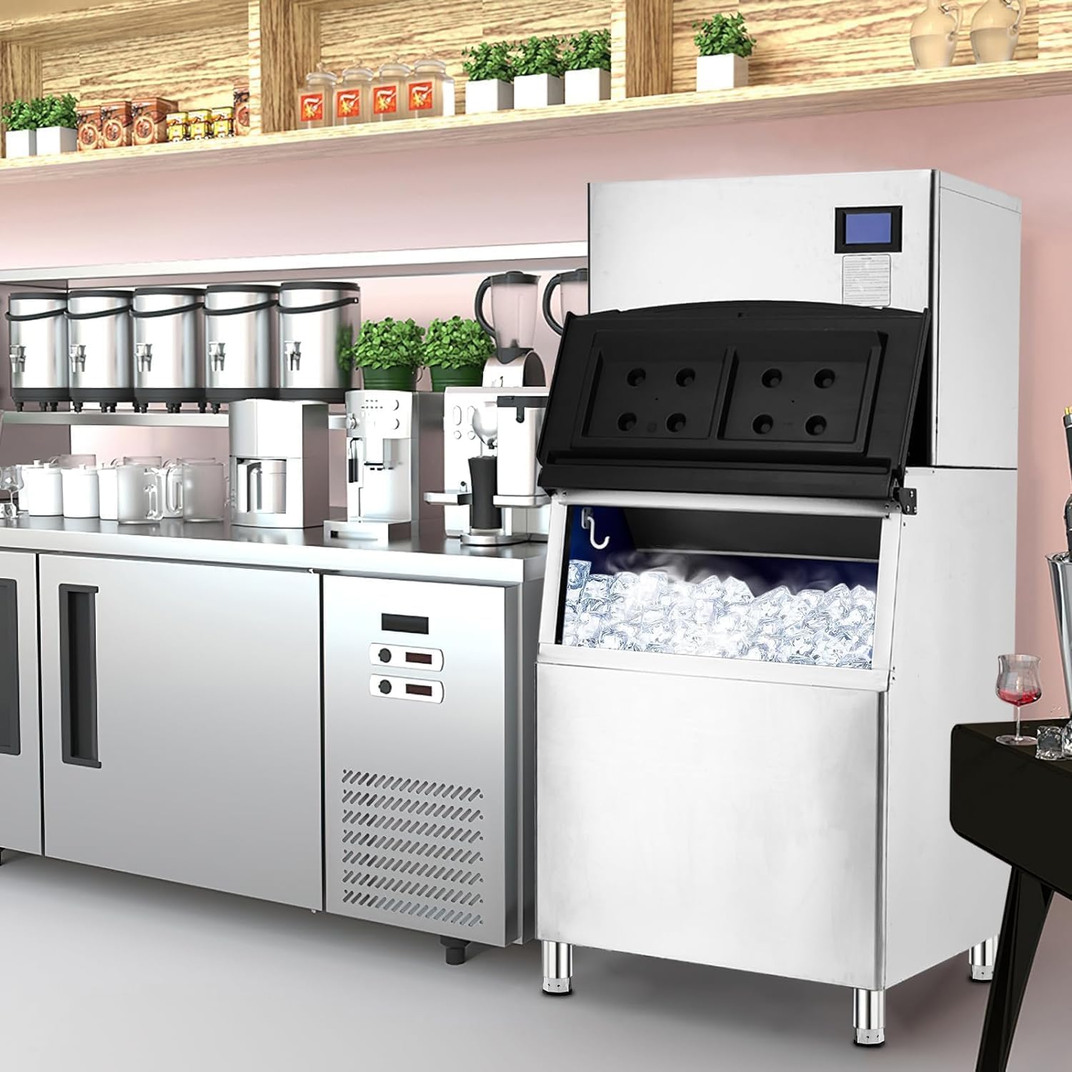 Commercial Ice Maker - 550LBS Daily Production, Advanced Compressor, 350LBS Storage Capacity, Self-Cleaning Functionality, Stainless Steel for Restaurant/Bar Us