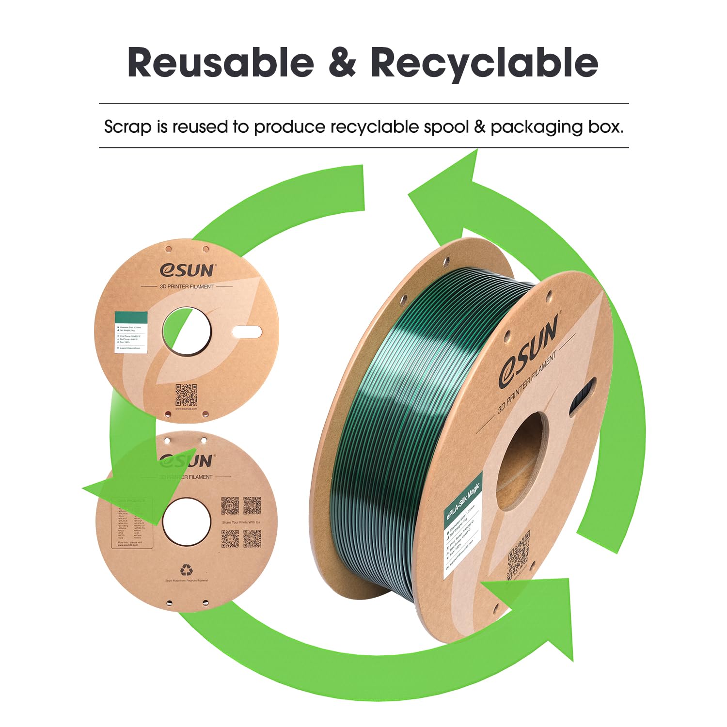 eSUN Silk Filamento PLA a doppio colore da 1,75 mm, filamento per stampa 3D in coestrusione Silk Magic PLA, colore sfumato che cambia bobina da 1 kg (2,2 libbre) (Silk Nero Verde, 1KG)