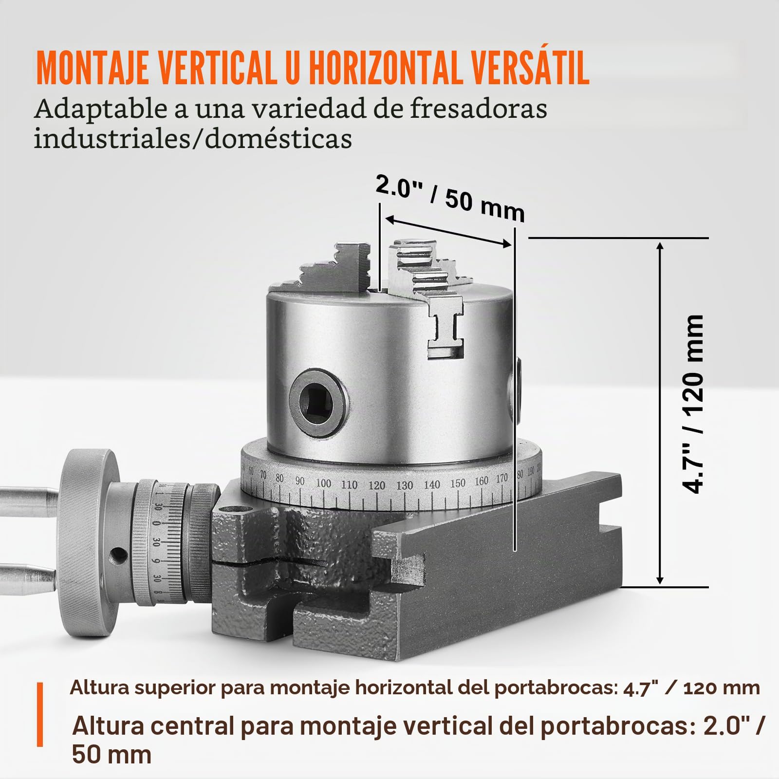 VEVOR Mesa giratoria para fresadoras, mesa giratoria de fresado de precisión horizontal vertical de 100 mm, portabrocas de 3 mordazas de 80 mm tuercas en T M10 para indexación de ingeniería de fresado