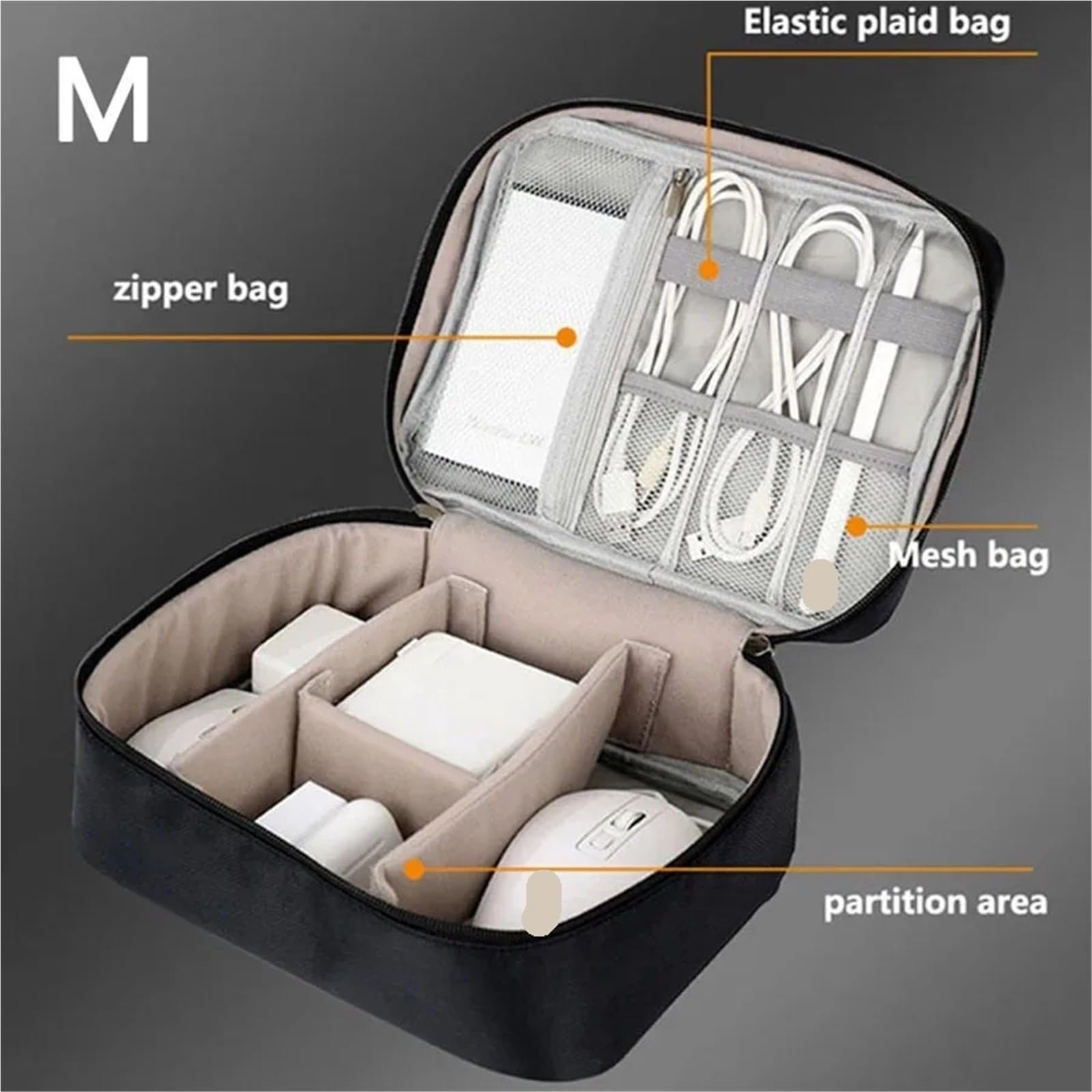 Torba na akcesoria elektroniczne, Cyfrowy elektroniczny przenośny podróżny organizer do kabli(L Beige)