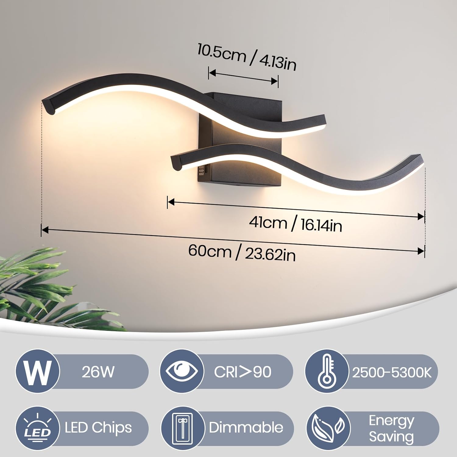 Bathroom Vanity Light Fixture, 26W 5CCT Dimmable Modern Led Bathroom Light Fixtures Over Mirror, Black LED Vanity Lighting Bar for Bathrooms (Black, 24inch)