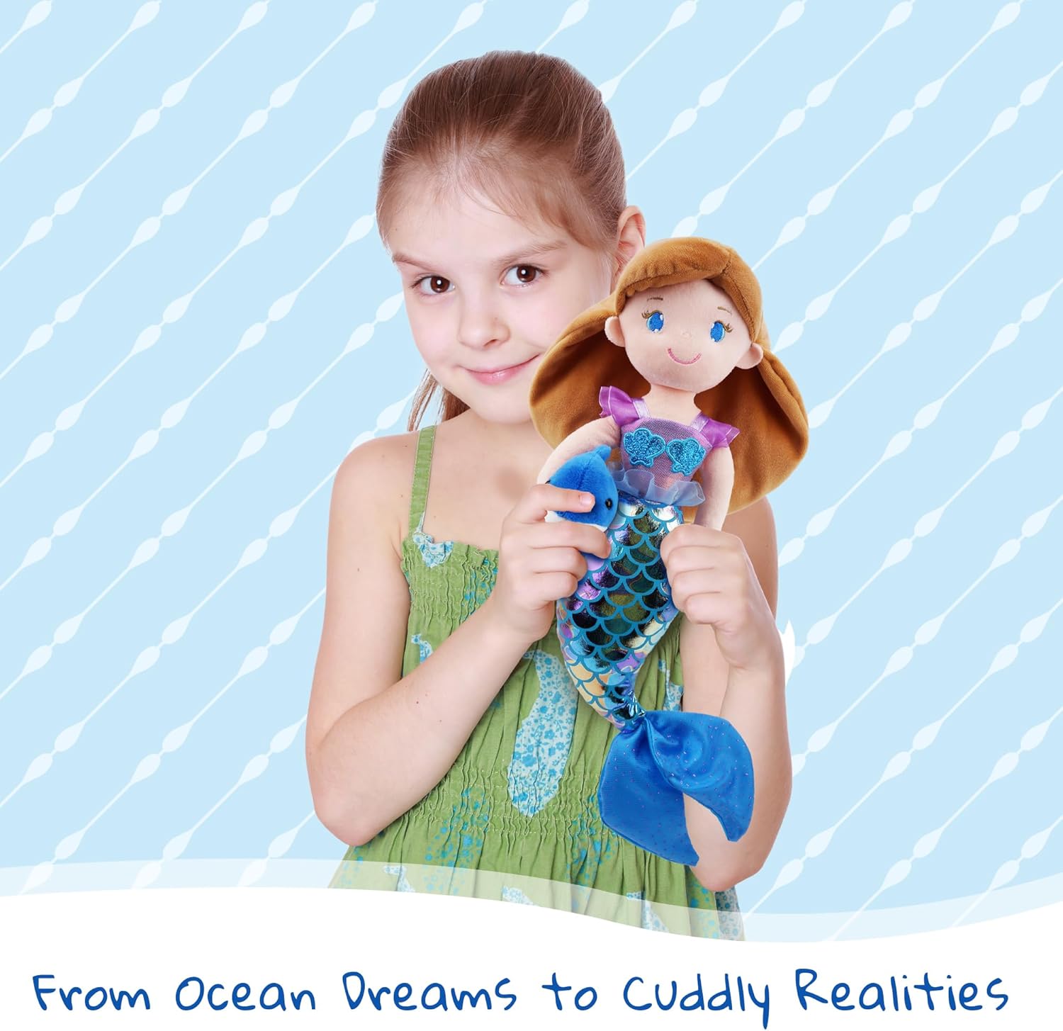 June Garden Atlantic Wonders Series - Mermaid Princess Nerida Oceanwhisper - 16" Soft Plush Stuffed Mermaid Doll Gift for Toddler Girls