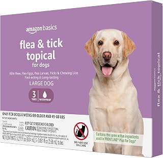 Amazon Basics Flea and Tick Topical Treatment for Large Dogs (45-88 pounds), 3 Count (Previously Solimo)