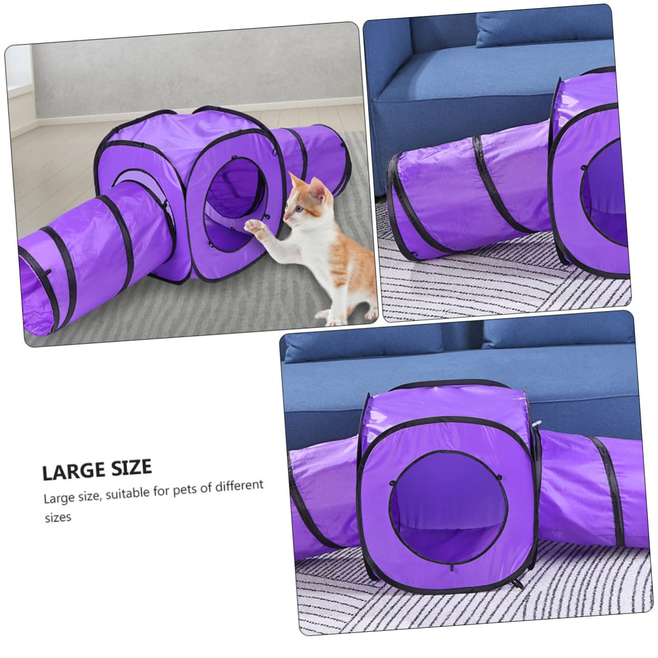 Katzentunnel Spielzeug 3 Stück, Faltbar, Polyester, Violett