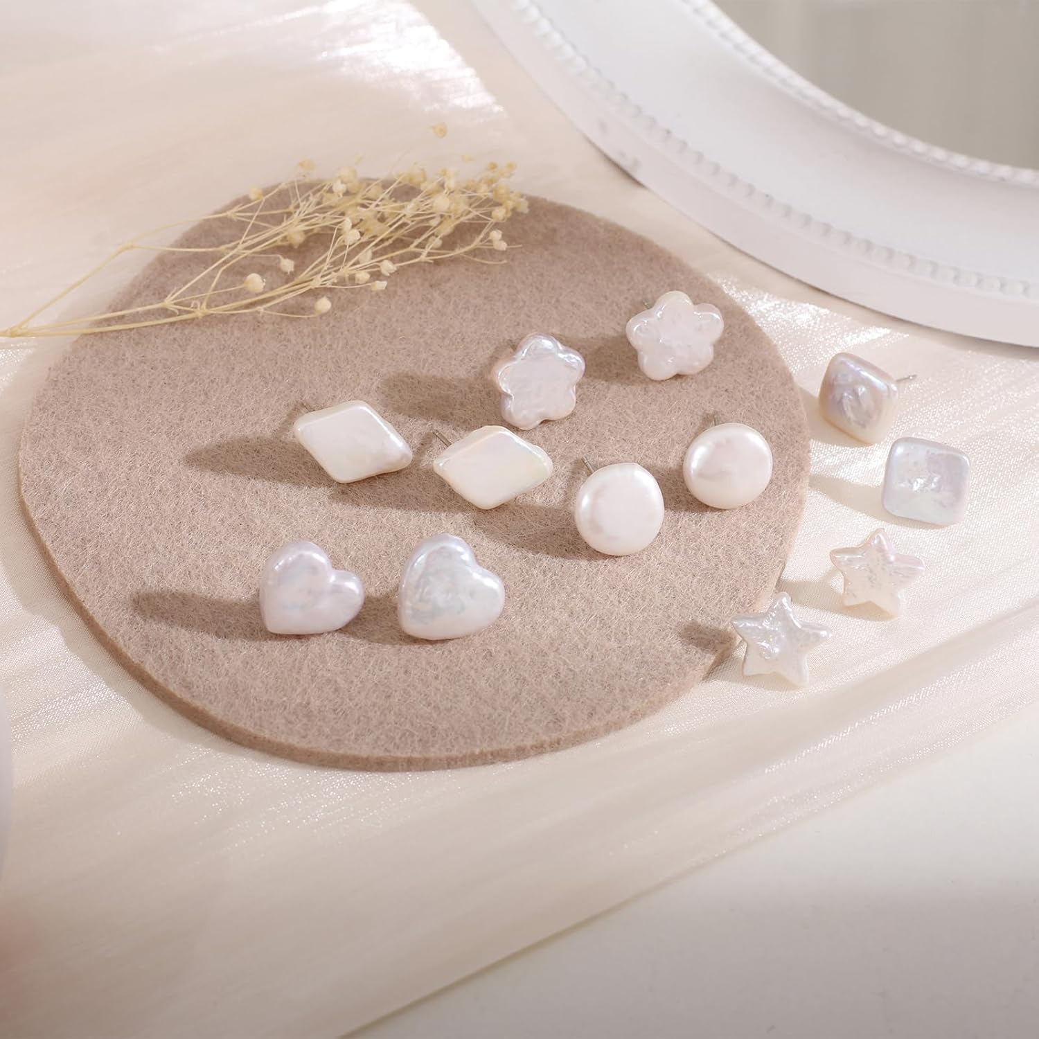 Natural Freshwater Pearl Stud Earrings for Women, Dainty Star/Lover Hear Charm Pendant Baroque Pearl Ear Jewelry Studs, Minimalist Gold Pearl Earrings Eardrop for Mom Lover Her - Image 8