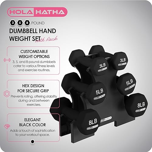 Miniatura 2 de HolaHatha Juego de mancuernas de neopreno con estante de almacenamiento, ideal para ejercicios de gimnasio en casa para ganar tono y definición