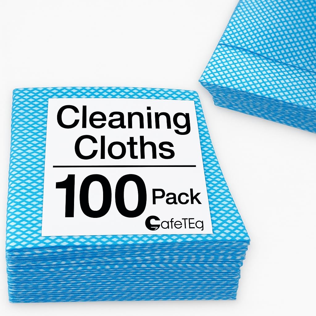 CafeTEq 100 Pack Extra Large Multipurpose Cleaning Cloths (35 x 40cm) – Ultra Absorbent Reusable J-Cloths for Home, Kitchen & Office | Heavy Duty Lint-Free Wiping Rags for Polishing & Washing Up