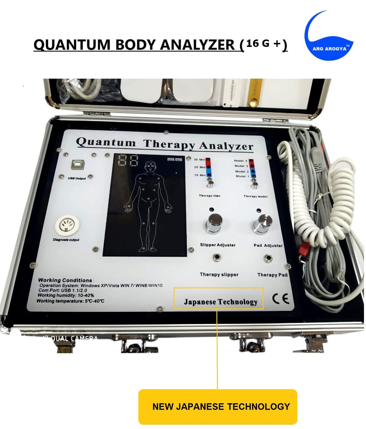 ARG Arogya 30G Quantum Body Analyzer Therapy Machine for Full Body Checkup Latest Japanese Technology Comes with Rod, Slipper, Ball or Patches 4 Modes Tens Therapy Generate 55 Reports (Men, Women, Children) Work in Windows 10 ARG Arogya 30G Quantum Body Analyzer Therapy Machine for Full Body Checkup Latest Japanese Technology Comes with Rod, Slipper, Ball or Patches 4 Modes Tens Therapy Generate 55 Reports (Men, Women, Children) Work in Windows 10