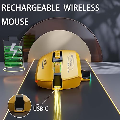 Miniatura 2 de Mouse inalámbrico, mouse ergonómico con 5 DPI ajustables hasta 7200, luces de respiración RGB, compatible con laptop, Chromebook, PC, escritorio,