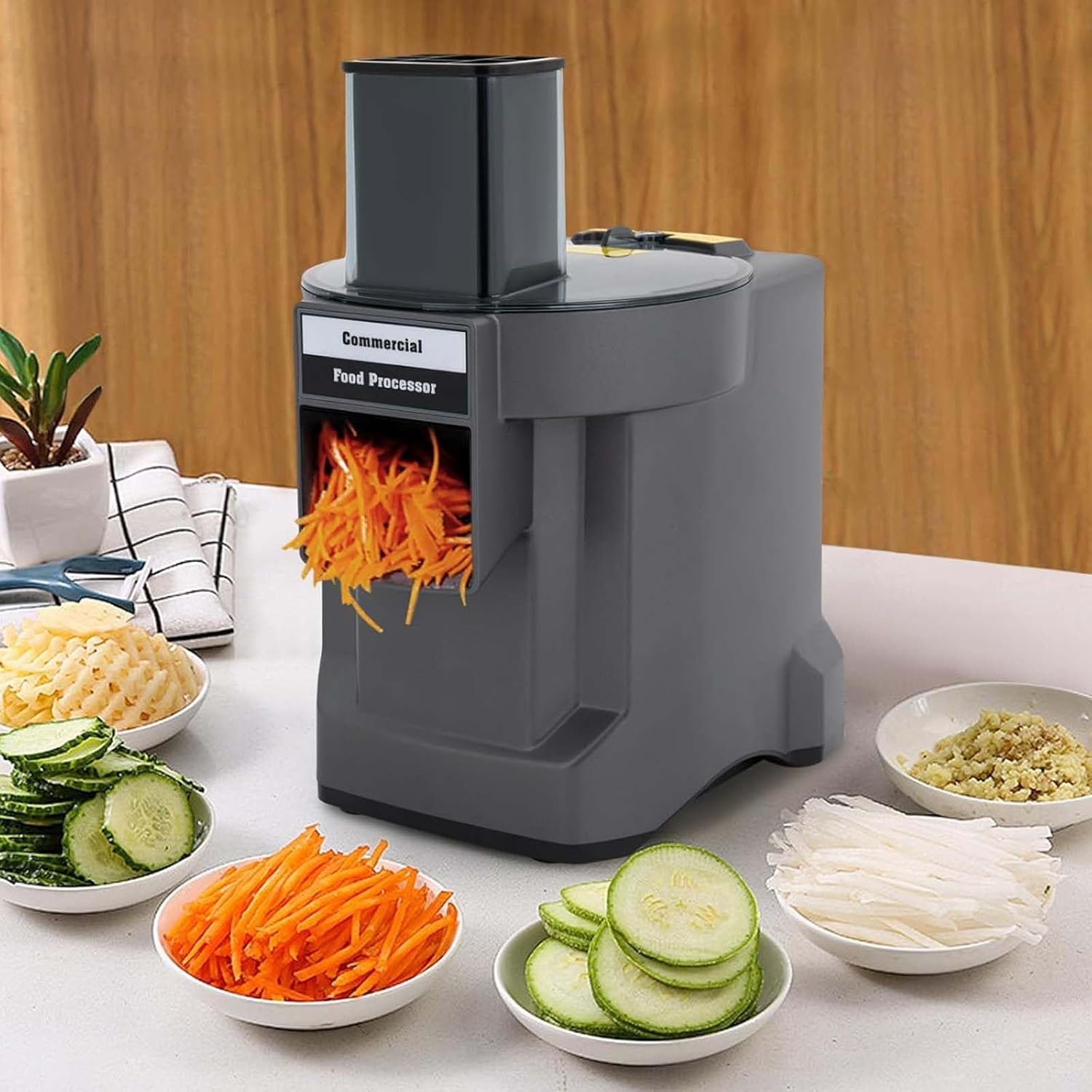 Electric Vegetable Dicer Slicer,Commercial Food Processor,Dicing Shredding Slicing Strip Cutter, Veggie Fruits Chopper,w/3 Stainless Steel Blades,for Carrot Potato