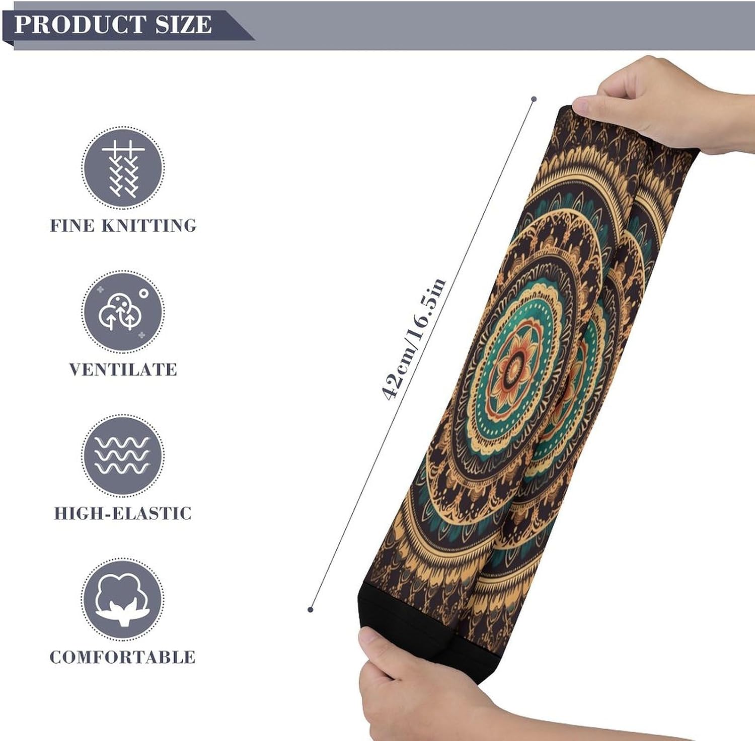 Mandala Compression Sock Circulation Support Socks Lightweight Knee High Tube Sock Over-The-Calf Sock for Adult