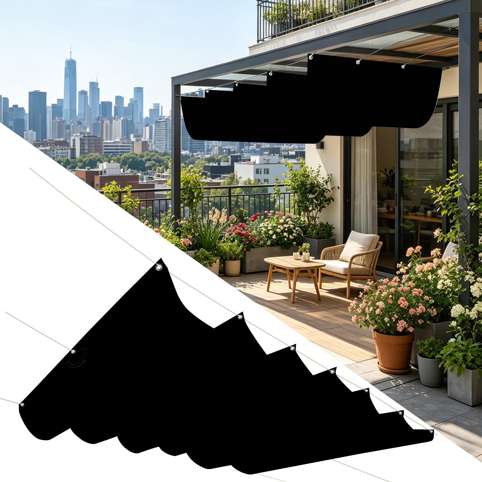 Toile ombrage imperméable pour bâche pergola et patio extérieur noir 2x3.8m