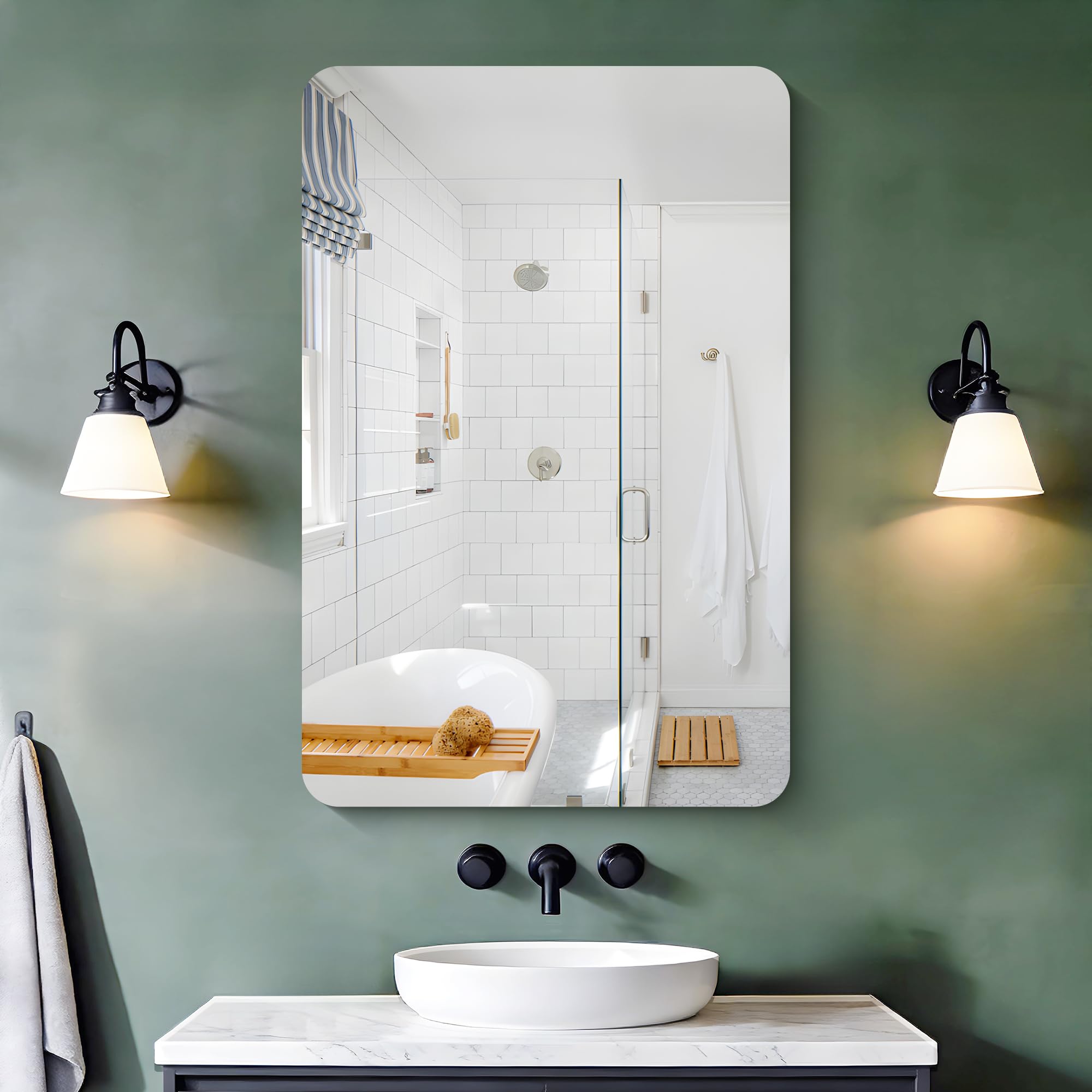 KOCUUY Miroir de Salle de Bain rectangulaire sans Cadre, Miroir Mural de 60x90 cm, Miroir en Verre incassable, réflexion HD, Coins arrondis, adapté à la Salle de Bain, la Chambre à Coucher
