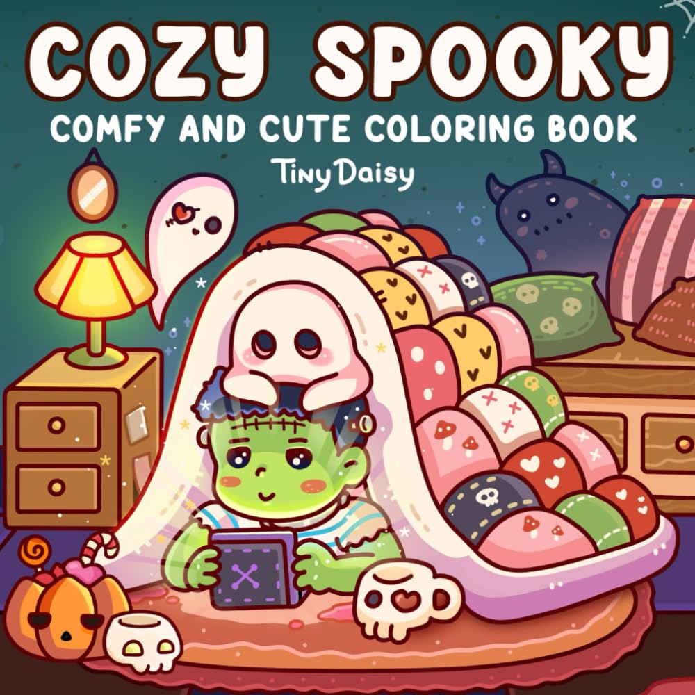 Cozy Spooky: Comfy and Cute Coloring Book for Adults and Kids with Cozy Hygge Moments of Creepy Creatures, Bold and Simple Drawings For Relaxation and Stress Relief (Spooky Coloring)