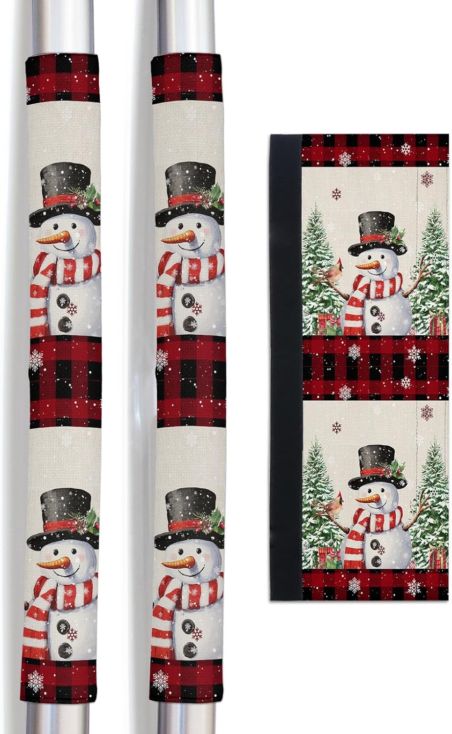Buffalo Snowman Refrigerator Door Handle Covers Set of 2 for Dishwasher Microwave Oven Fridge Stove Appliance Door Handles, Washable Kitchen Bathroom Decor Accessories, Red Christmas Pine Tree