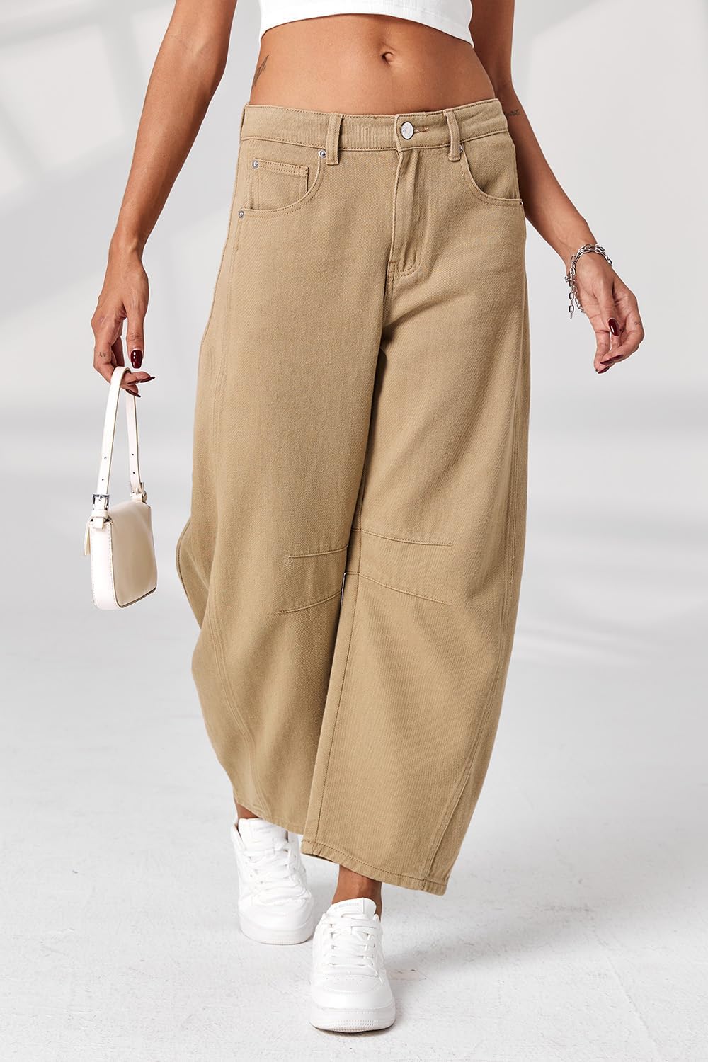 Mid Rise Barrel Jeans for Women Wide Leg Mid Waist Cropped Denim Pants Y2k Baggy Boyfriend Jeans with Pockets - Image 5