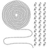 Beaded Pull Chain Extension with Connector, 20 Feet Beaded Roller Chain with 30 Connectors for Ceiling Fan Light Lamp (3.2mm, Silver)