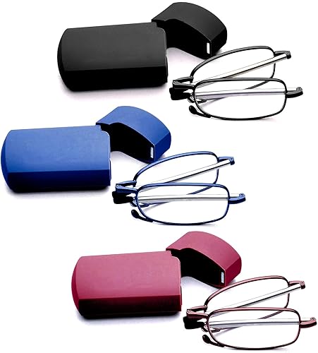 Miniatura 10 de Reading Glasses Men Women, Pocket Wallet Purse Compact Hard Cases Folding Readers, Blue light Glasses Spring Hinge