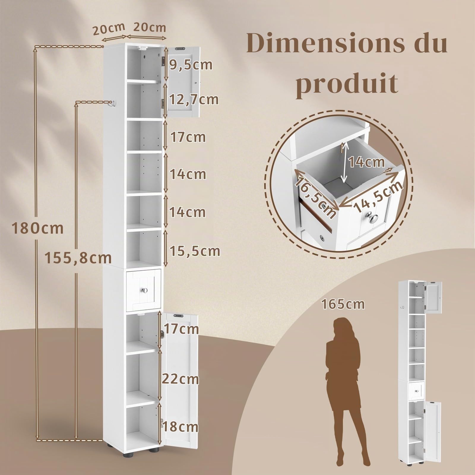 LEADZM Meuble de Salle de Bain étroit, Meuble de Rangement