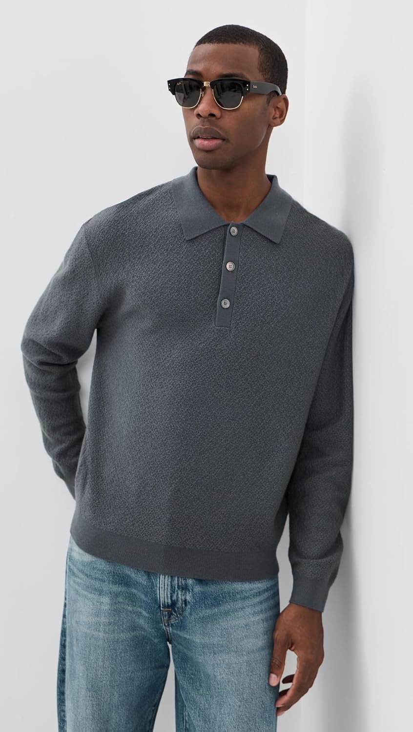 FRAME Men's Long Sleeve Polo Sweater
