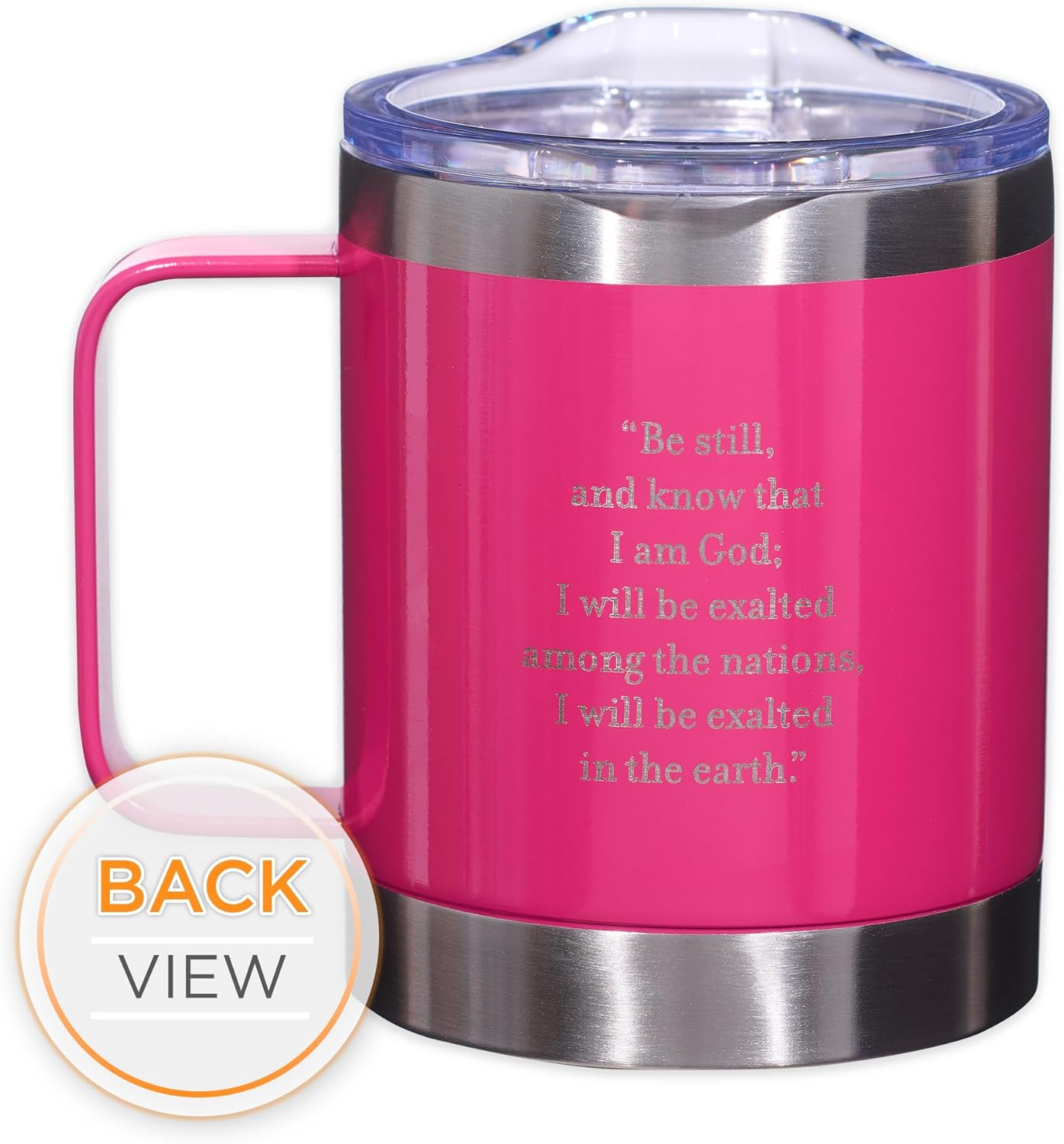 Christian Art Gifts Stainless Steel Double Wall Vacuum Insulated Camp Style Travel Mug 11 oz Pink Coffee Mug with Retractable Lid and Handle for Women with Bible Verse - Be Still -Psalm 46:10 - Image 8