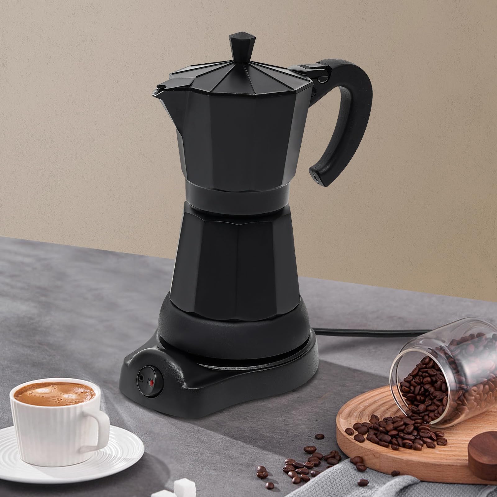 Macchina da caffè elettrica, 480 W, 300 ml, 6 tazze, caffettiera espresso da viaggio, macchina da caffè può essere utilizzato cappuccino, caffè latte, caffè americano