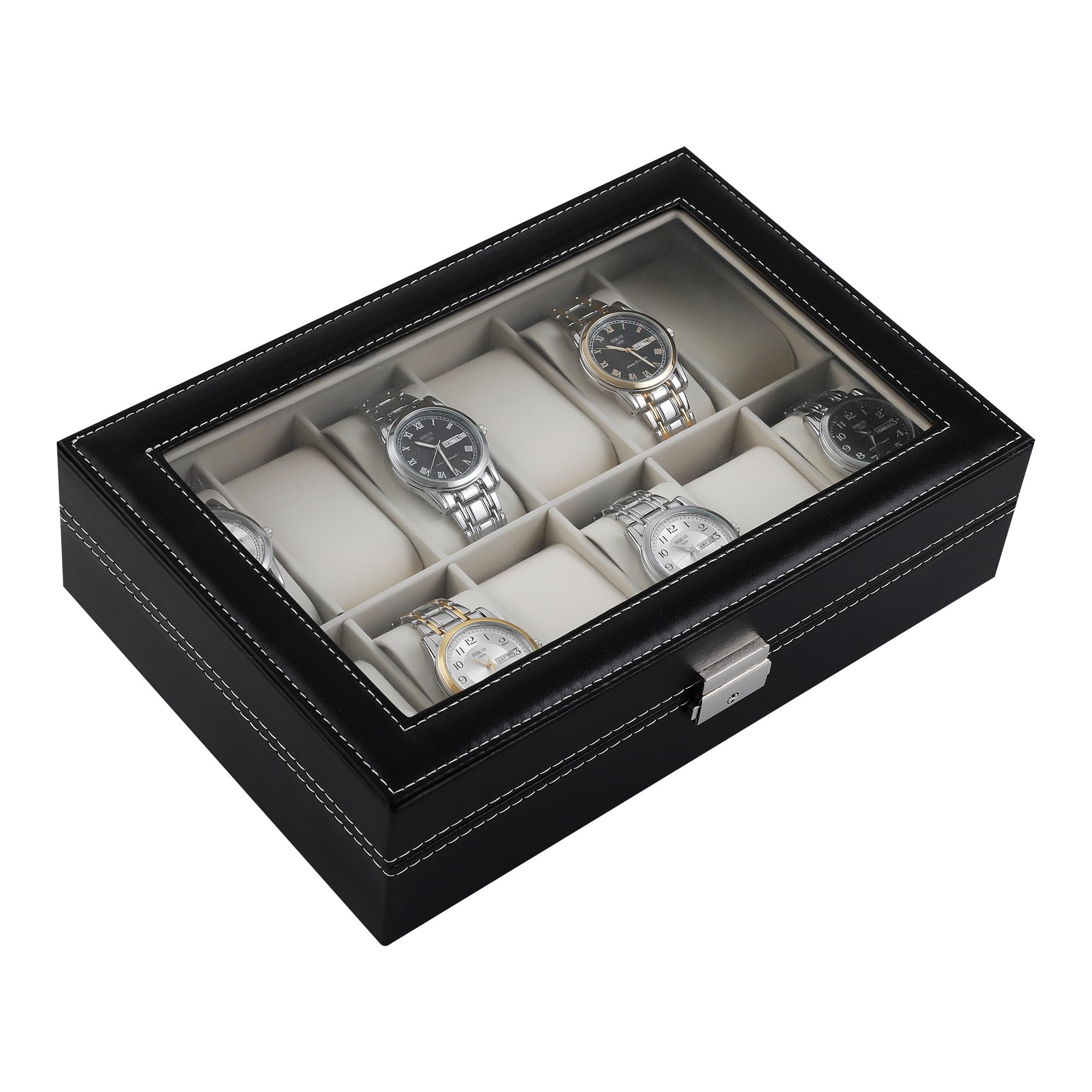 Nuangoo Boîte à Montres,Boîte/Présentoir,Rangement pour Montres en Cuir PU, avec 12 emplacements avec Coussins pour Montres,Cadeau pour Homme
