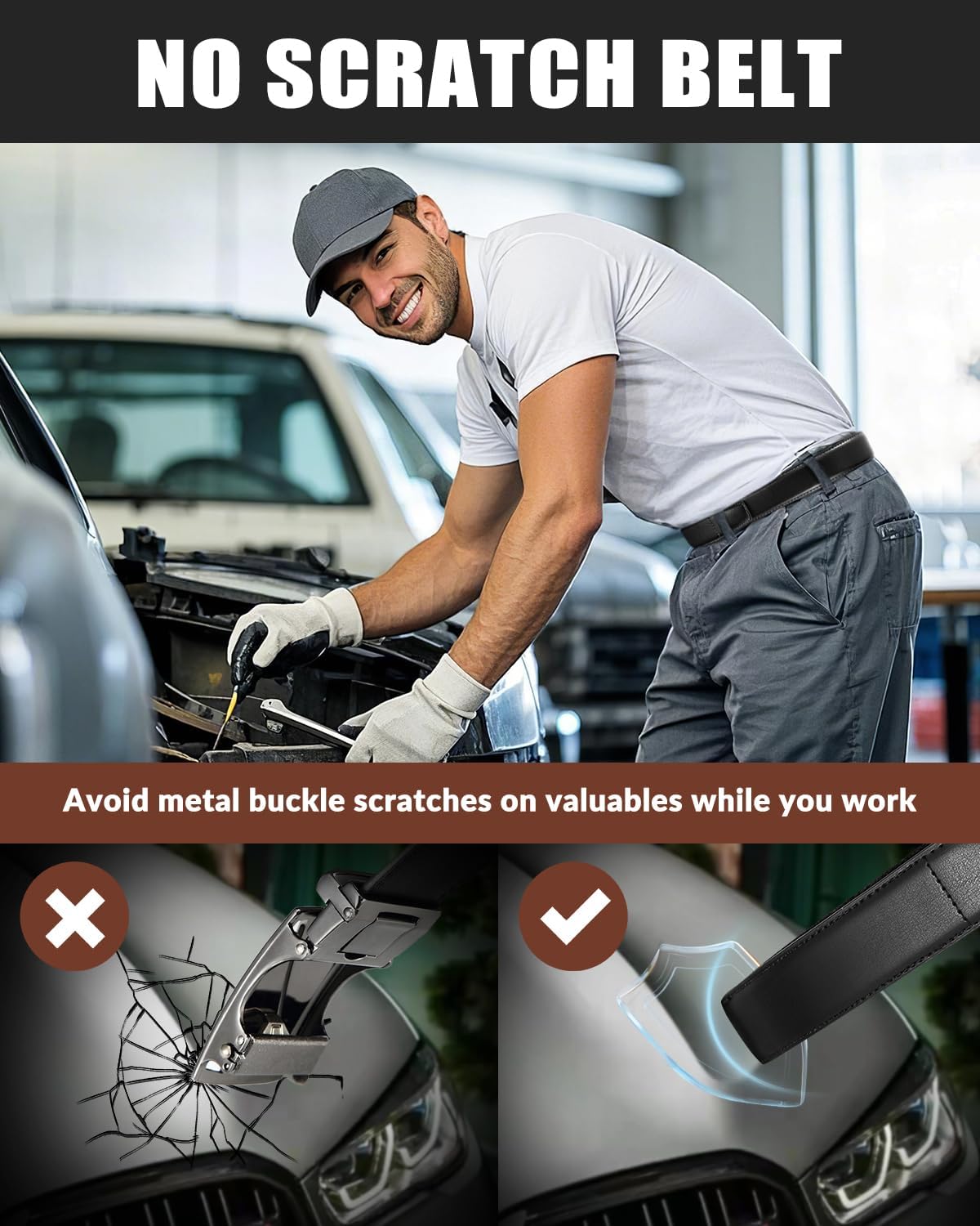 BELTROAD Buckleless Belts Leather No Scratch Belt for Men Hook and Loop Work Technician 1.5" Mechanic Belt Men Travel Gifts - Image 4